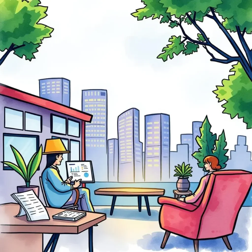 Review summary generator: Generate concise internal review summaries instantly 1 A professional in a casual setting analyzes financial data while sitting in a modern outdoor space.