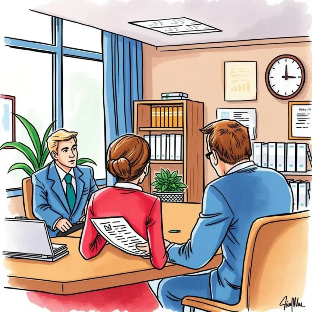 Finding report formatter: Format findings of investigations into structured reports 1 An HR meeting scene with a male investigator discussing findings with two colleagues.