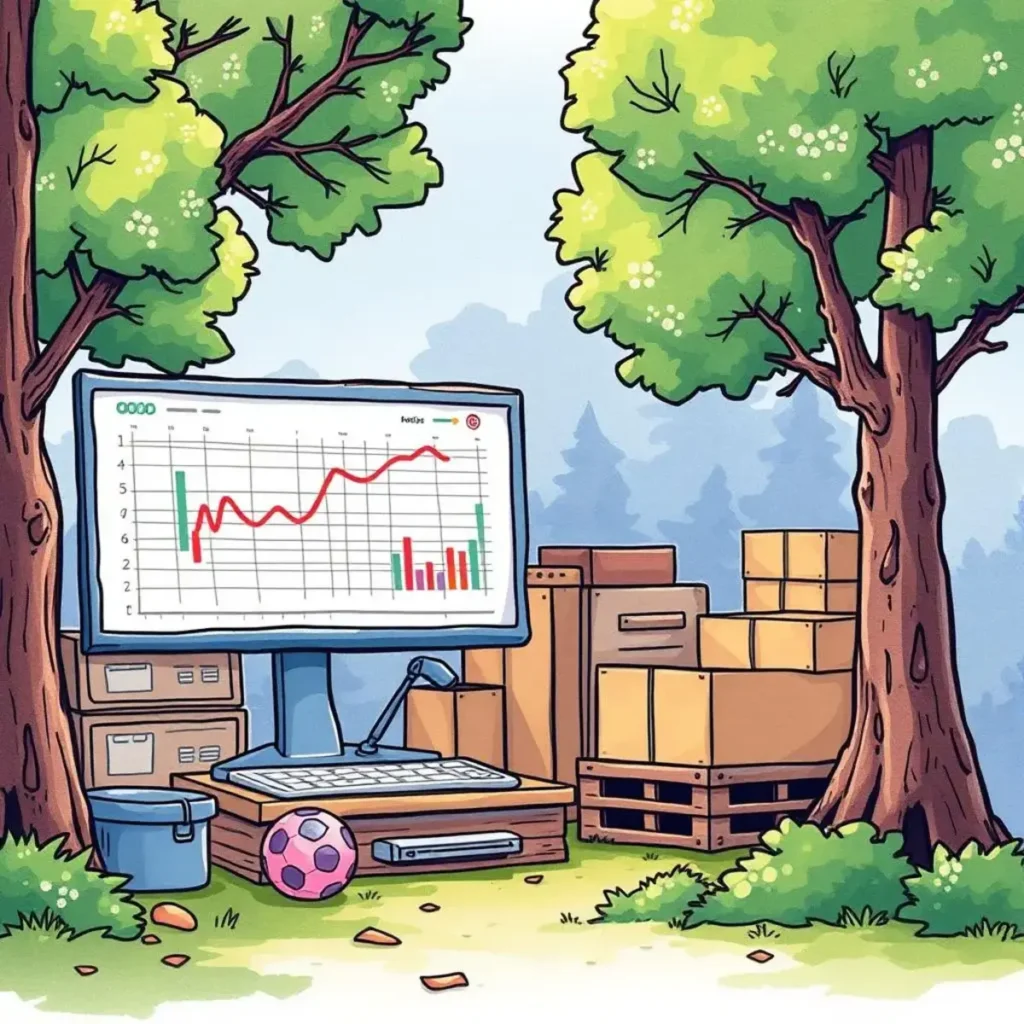 Audit trail analyzer: Analyze and summarize audit trail data for assets 1 Computer displaying audit trail data amidst trees and boxes.