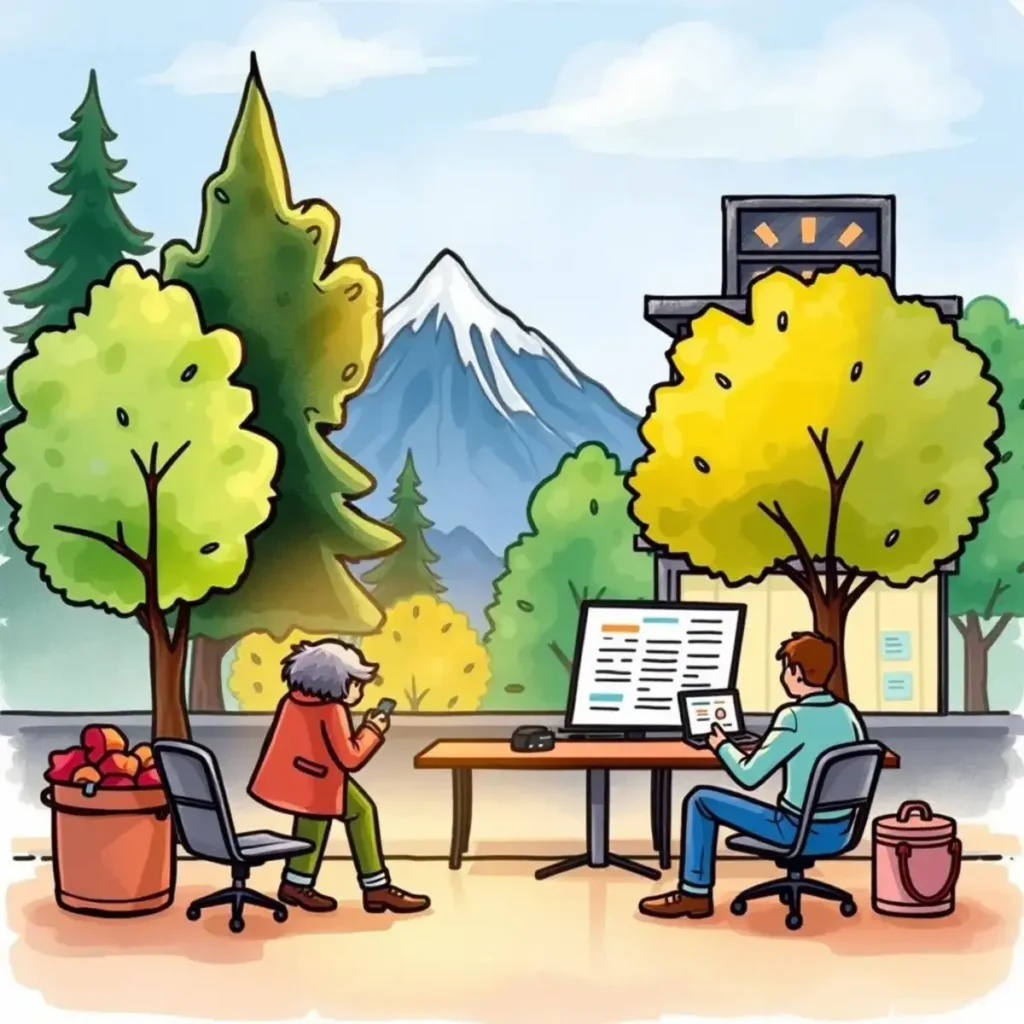 Forecast fine-tuner: Refine revenue predictions with external feedback data 1 Analysts collaborating outdoors, refining revenue predictions with integrated data.