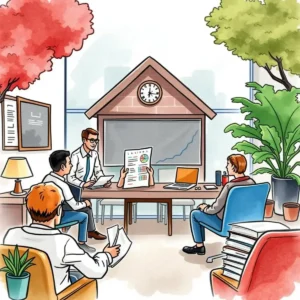 Team discussing employee grievance analysis in a modern office setting.