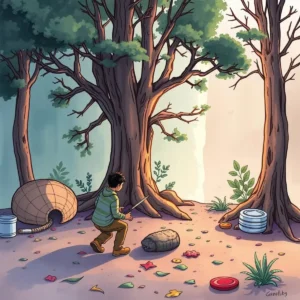A child playing in a forest, symbolizing exploration and discovery.