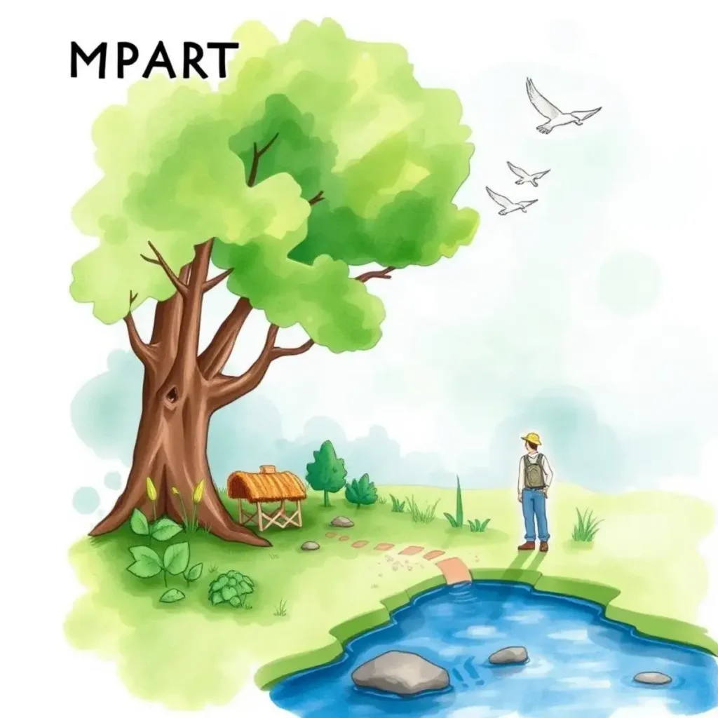 Eco evaluation writer: Draft evaluations for environmental initiatives 1 A sustainability specialist evaluating an eco-friendly landscape by a river.