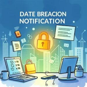 Secure workspace featuring data breach notification elements and technology tools for incident analysis