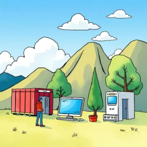 Person near it equipment in a scenic landscape, symbolizing incident follow-up.