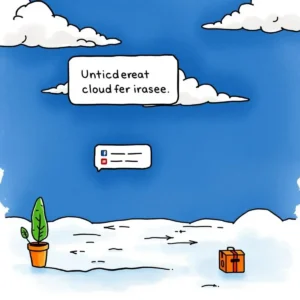 A whimsical illustration with clouds, a potted plant, and a gift box, symbolizing incident notifications.