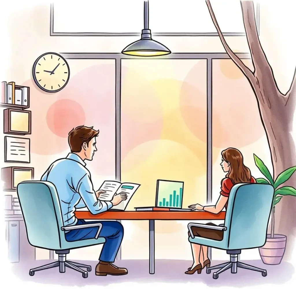 Incident report analyzer: Generate detailed incident report summaries 1 Two hr professionals discussing incident report analytics in a modern office.