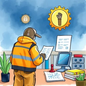 Incident summary simplifier: Condense incident reports into key points 5 Safety officer reviewing incident reports in an organized office setting.