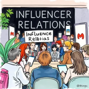 Team collaboration in influencer relations with diverse professionals engaging.