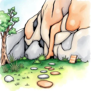 Path leading to a rocky formation, symbolizing exploration and evaluation.