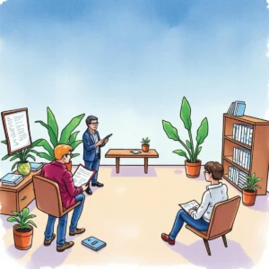 Insight Report Generator meeting with professionals discussing research findings in an office setting.