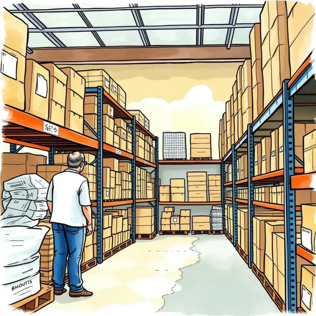 Inventory count assistant: Suggest strategic count location selections 1 A person assessing inventory shelves in a warehouse setting.