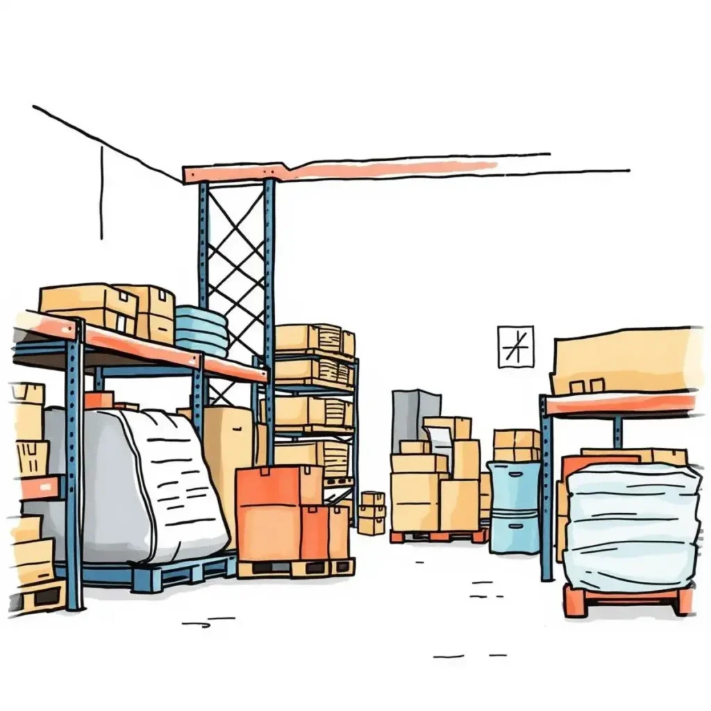 Inventory cycle count planner: Efficiently plan and track your inventory cycle counts 1 Inventory storage area with shelves filled with various boxes and packages for efficient cycle counting