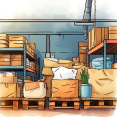 Warehouse scene with packed boxes and inventory for an Inventory Demand Analyzer tool.
