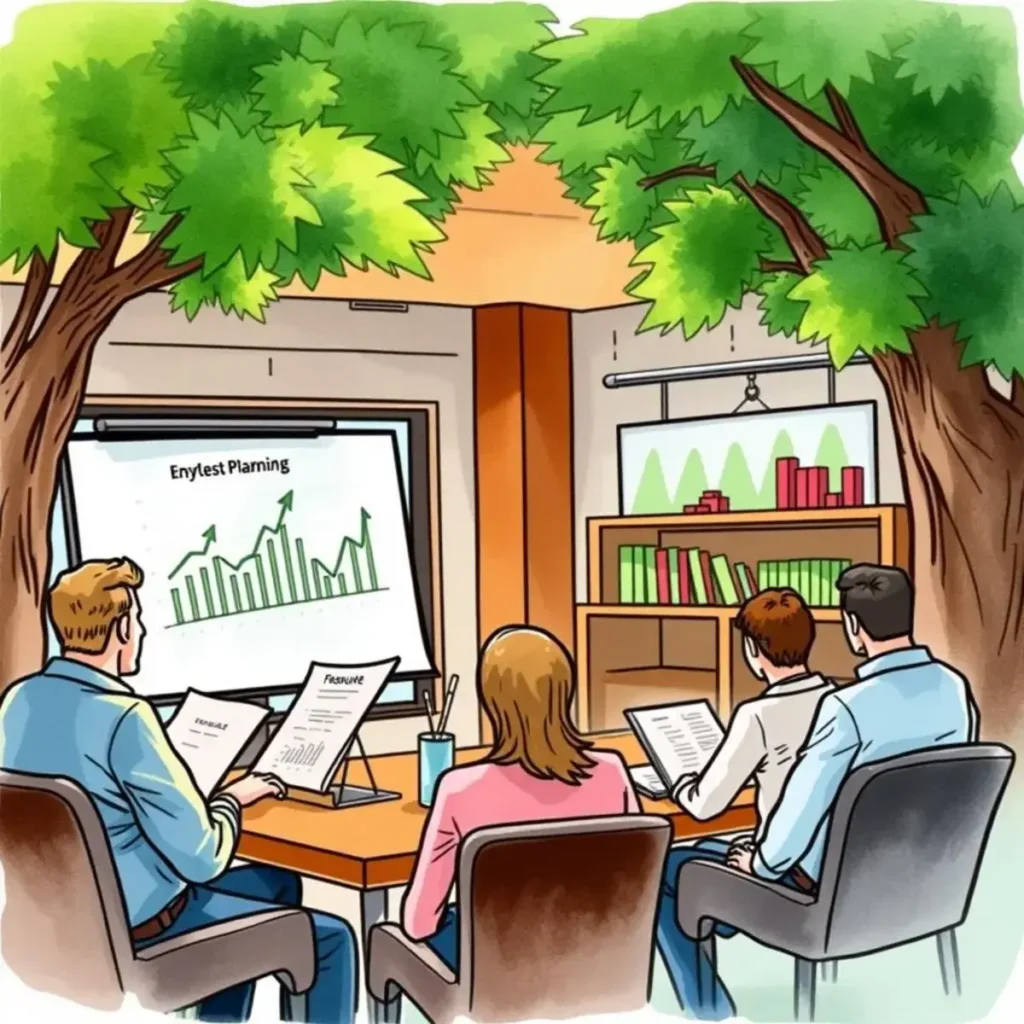 Investment summary communicator: Convey key investment summary points to stakeholders 1 Investment Planning meeting showcasing stakeholders reviewing an investment summary presentation