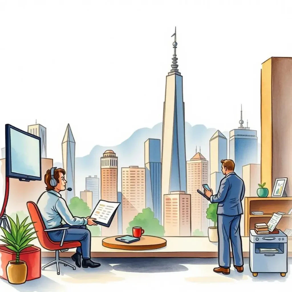 Investor report summarizer: Condense key points from analyst reports 1 Finance professionals discussing investor report summarization tools in an office.