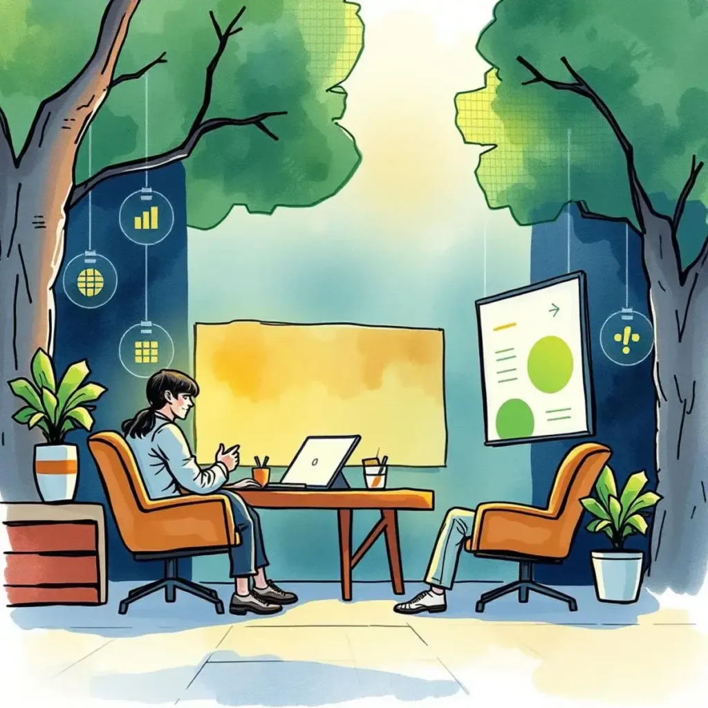 Investor sentiment evaluator: Analyze sentiment from investor correspondence 1 A professional setting featuring a woman using a laptop, analyzing investor sentiment in finance.