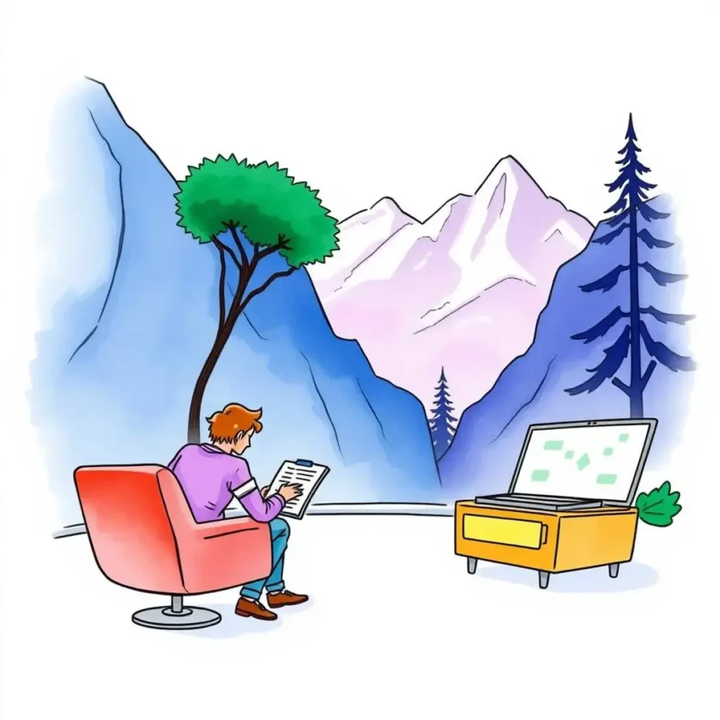 Investor response tracker: Monitor and summarize responses from investors 1 Person analyzing investor data while enjoying a scenic mountain view.