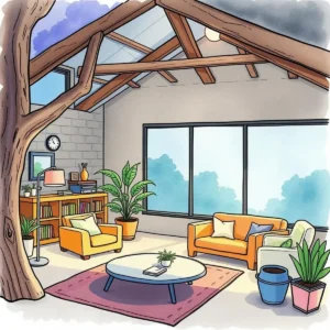Bright, welcoming room with modern furniture and plants for client check-ins.
