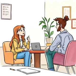 Client interaction meeting focused on issue resolution and follow-up discussions.