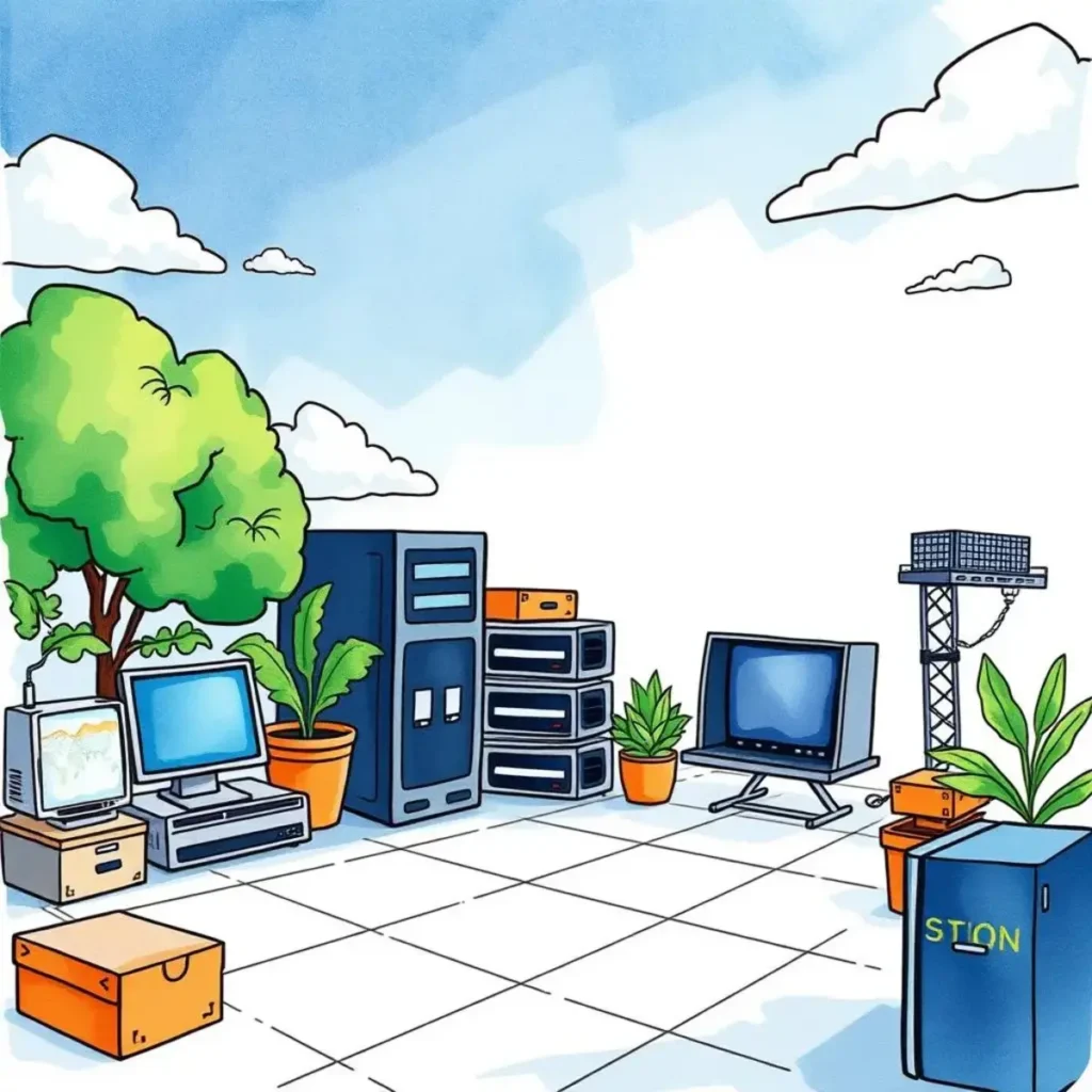 It asset record creator: Input and organize IT asset details effortlessly 1 Organized it assets in a modern workspace with technology and greenery.