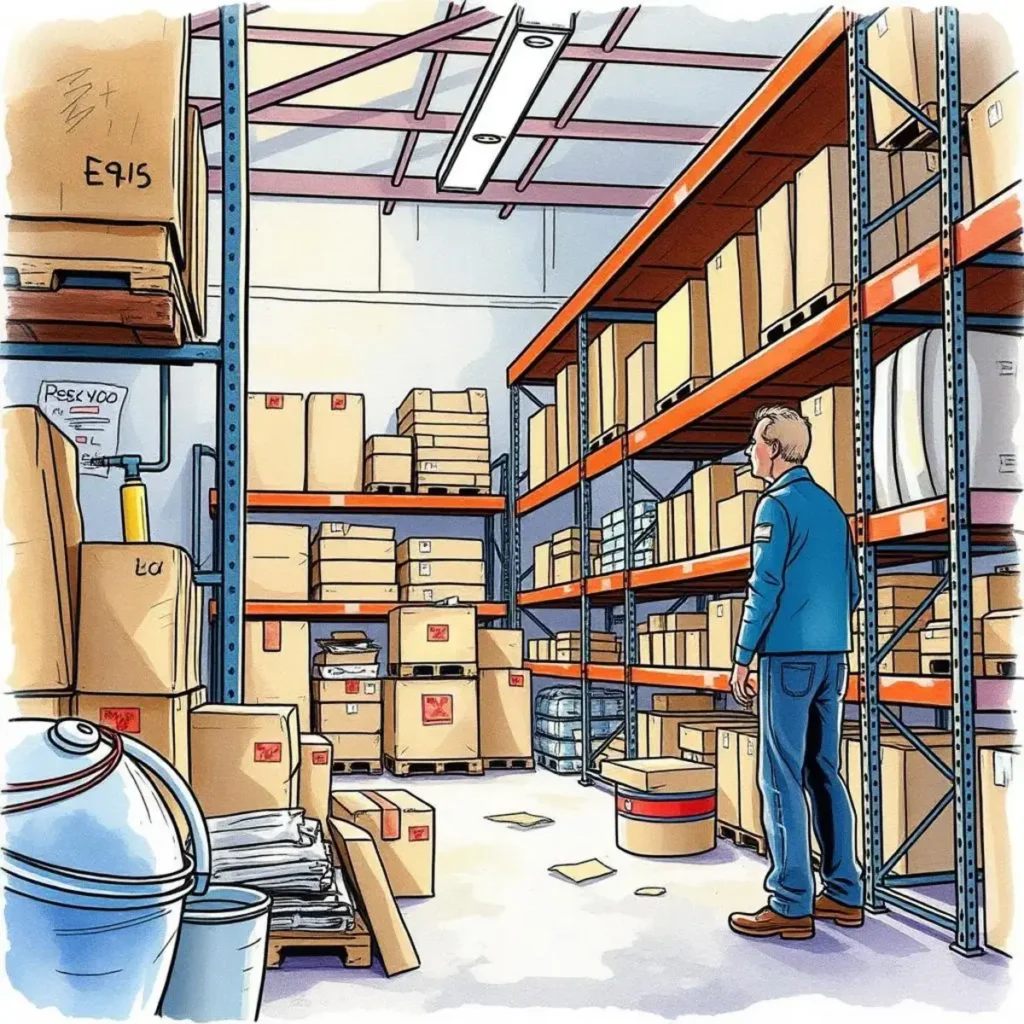 Item expiry analyzer: Assess and flag outdated inventory 1 Person analyzing inventory in a well-organized storage room.