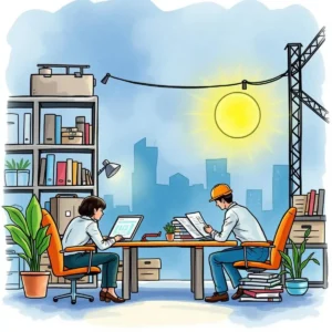 Two professionals reviewing quality audit findings in an office setting.