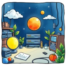 Optimized image metadata for the Latency Diagnostics Creator tool: A vibrant workspace featuring servers, plants, and colorful orbs, ideal for IT diagnostics