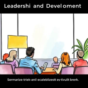 Group of professionals discussing leadership training evaluations and feedback.