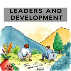 Illustration of two professionals discussing leadership development in nature.