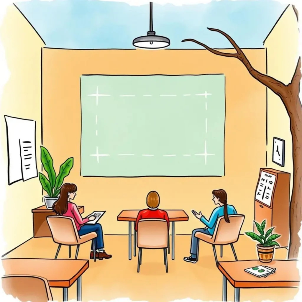 Training session planner: Automatically generate agendas for leadership workshops 1 Three professionals collaborating in a modern training room setting.