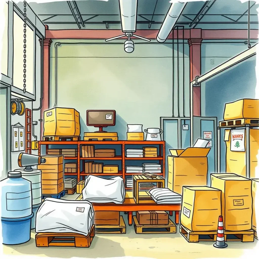 Lean performance review: Analyze and report lean metrics outcomes 1 Warehouse environment showcasing organized inventory for performance analysis.