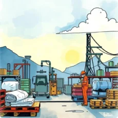 Worker in manufacturing yard assessing lean practices for quality control.