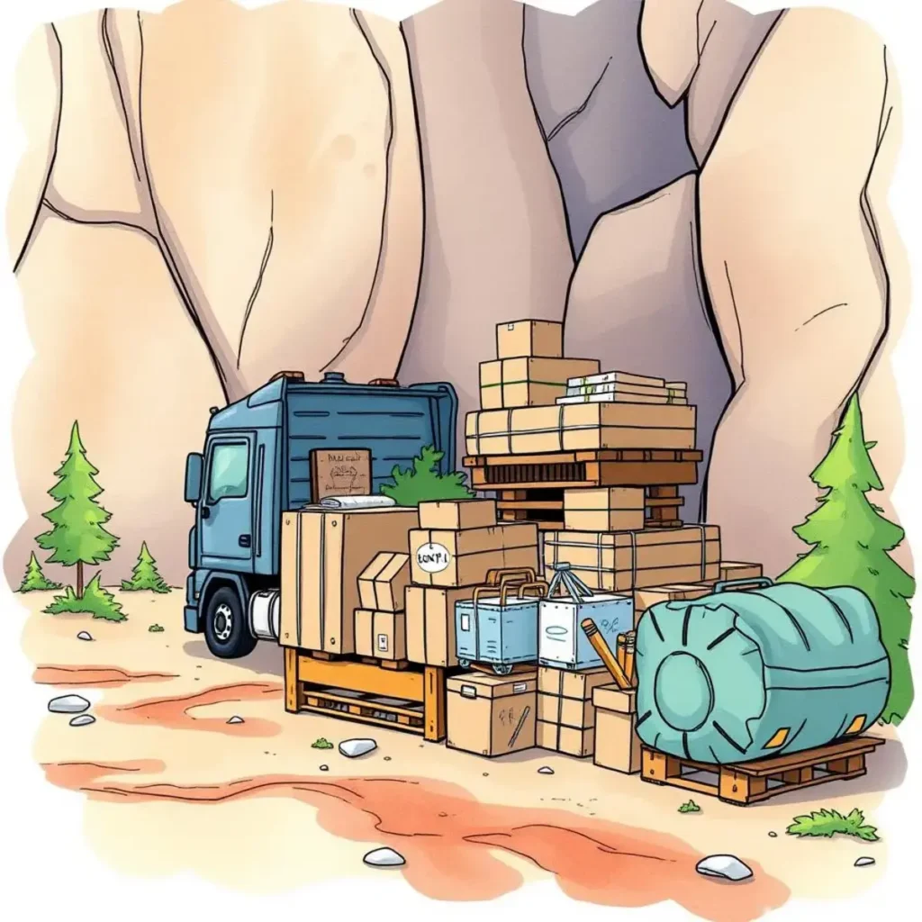 Capacity matcher: Identify optimal resource allocation strategies 1 Stacked cargo and a blue delivery truck in a natural setting, illustrating resource allocation strategies.