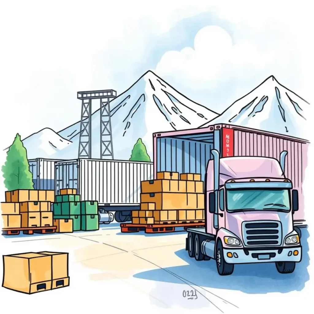 Freight capacity analyzer: Analyze shipment capacities and suggest improvements 1 Illustration of trucks and containers in a freight logistics setting.