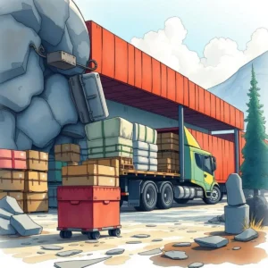 Logistics Vulnerability Assessor tool in a loading area with a truck and stacked cargo.