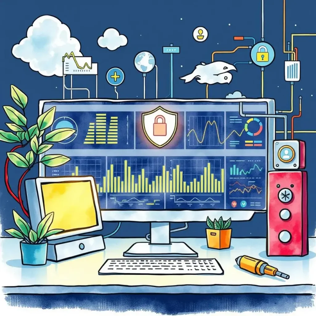 Log activity overview: Provide an overview of log activities and anomalies 1 Computer monitor displaying security log analytics and monitoring activities.