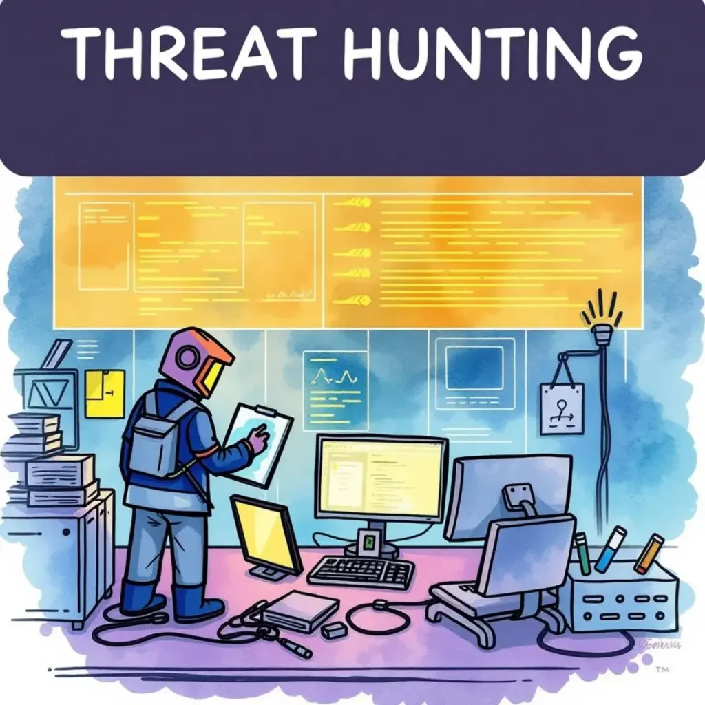 Log correlation assistant: Connect related logs for better insight 1 A security analyst in a protective suit monitors logs on multiple computer screens during threat hunting activities.
