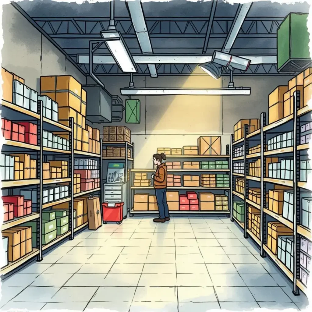 Surveillance system advisor: Suggest optimal surveillance setups for loss prevention 1 Surveillance System Advisor tool in a warehouse setting with shelves stocked and a user observing.