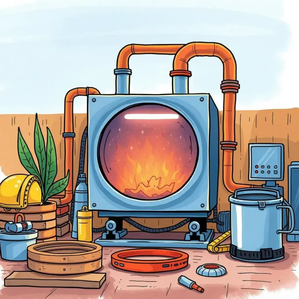 A maintenance utility area showcasing a burner, tools, and supplies for efficient operations.