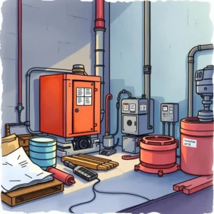 A manufacturing workshop featuring machinery and tools for maintenance tasks.