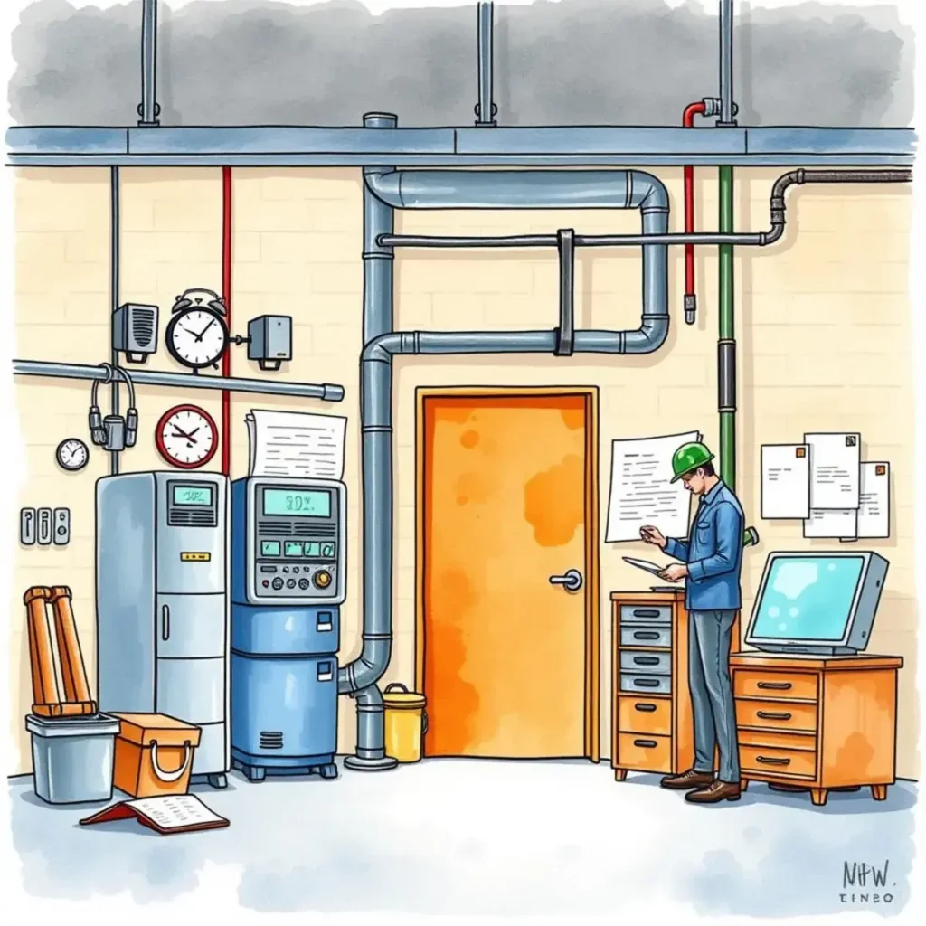 Training content generator: Create engaging training materials for staff 1 A maintenance trainer reviewing schedules in a manufacturing workshop.
