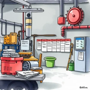 Training Session Planner in a manufacturing workspace with tools and organized schedules