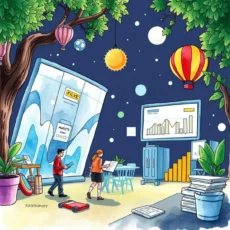 Market data analysis scene featuring professionals using tools and charts in a creative workspace