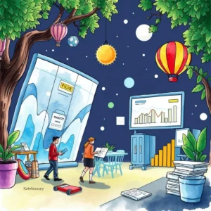 Market data analysis scene featuring professionals using tools and charts in a creative workspace