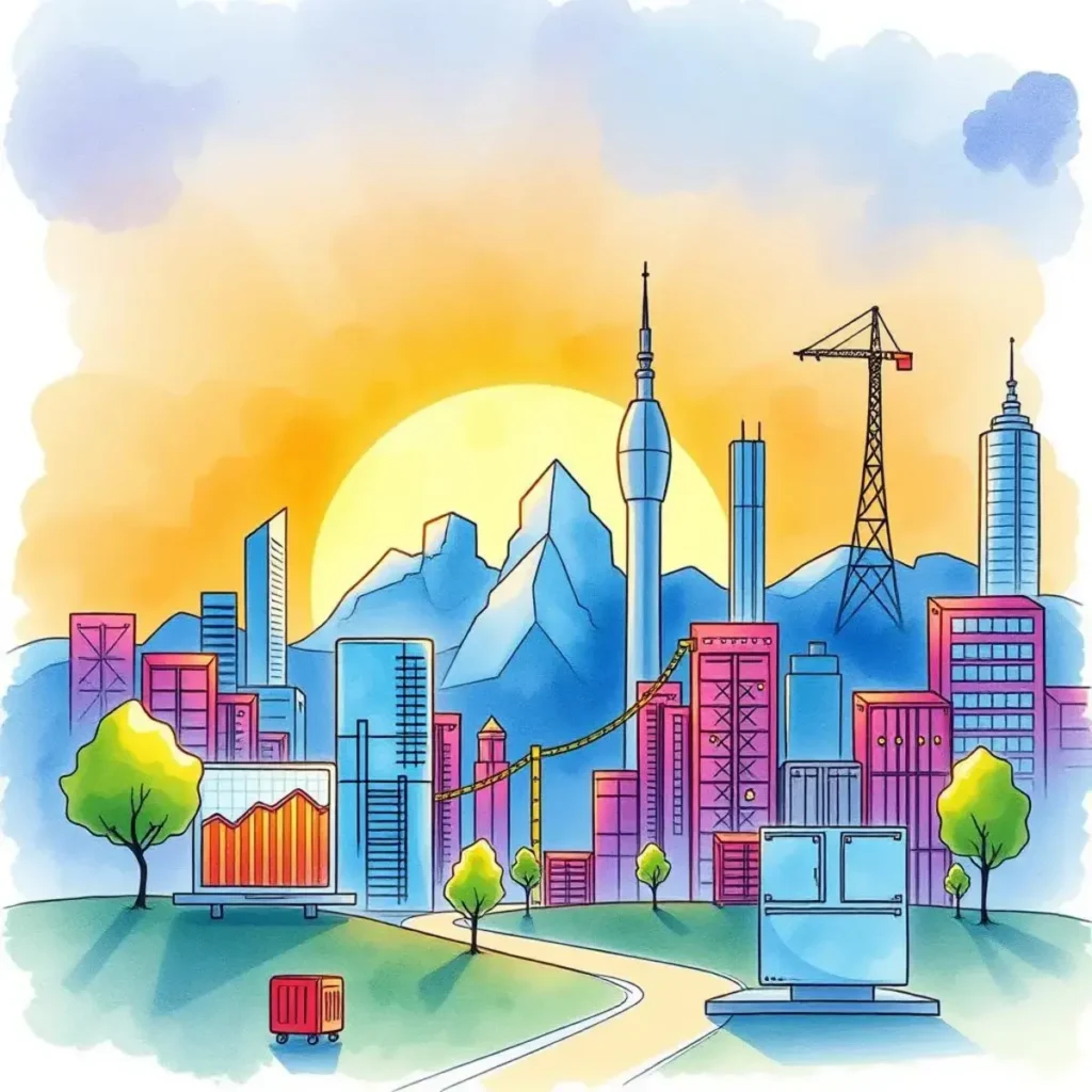 Market gap identifier: Suggest potential market opportunities and gaps 1 Colorful city skyline illustrating market opportunities and analytics.