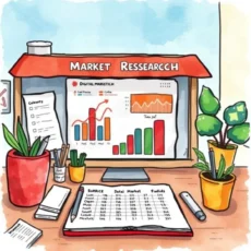 Colorful desktop scene featuring demographic data analysis charts and reports.