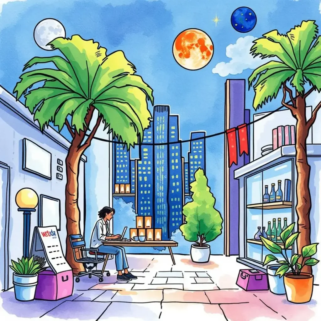 Market trend analyzer: Identify emerging trends in market data 1 A business analyst working outdoors, surrounded by vibrant market trends.