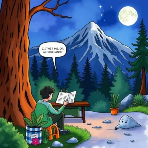 Person reading a document under a moonlit mountain, symbolizing data extraction.