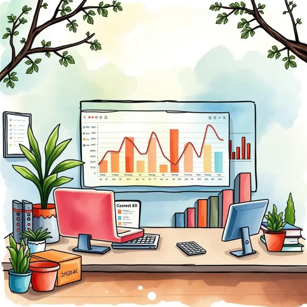 Missing data imputer: Fill in gaps in datasets intelligently 1 Modern workspace showcasing analytics dashboard and data visualization tools.